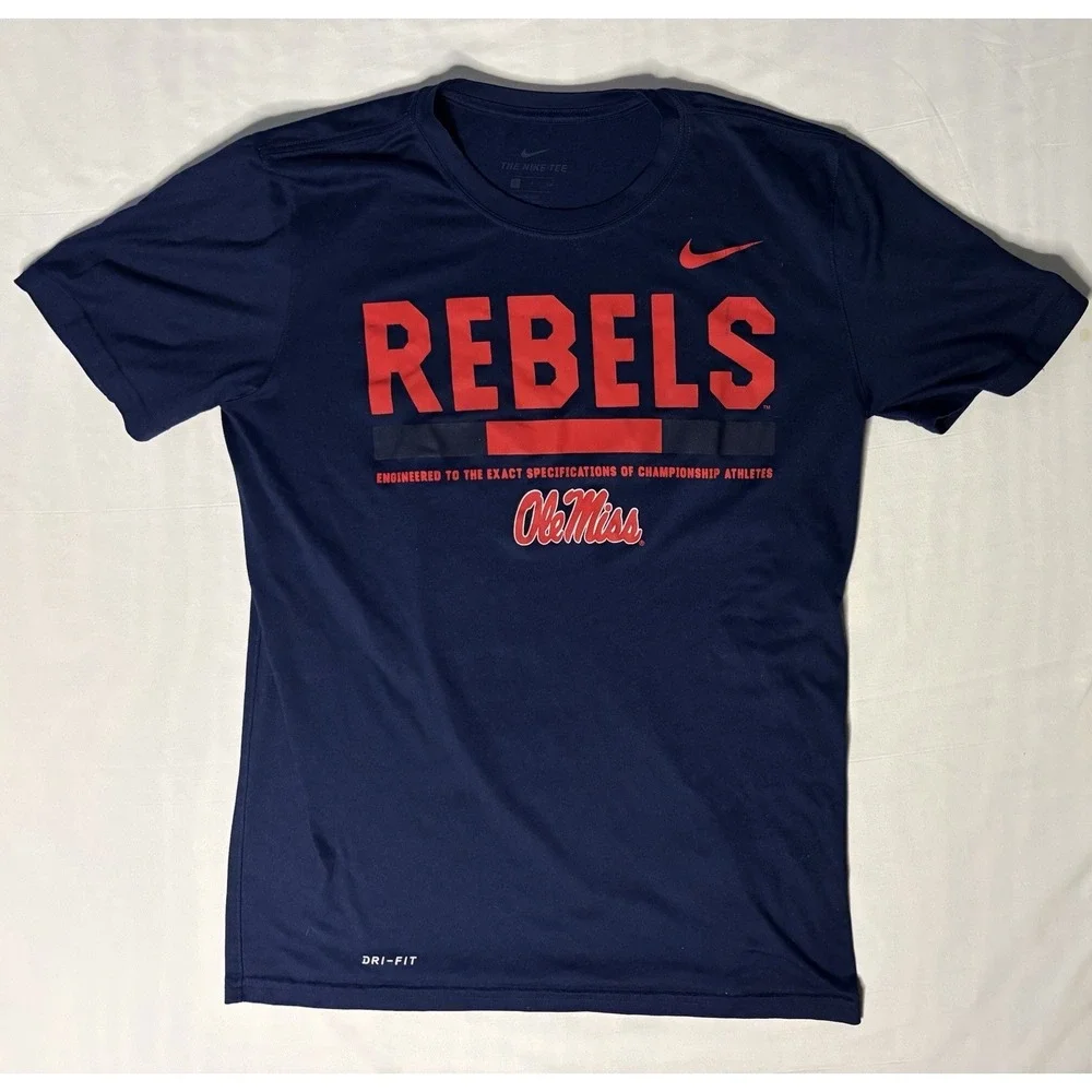 Nike Dri Fit Ole Miss Rebels T Shirt Men's Size Small Blue Short Sleeve Football